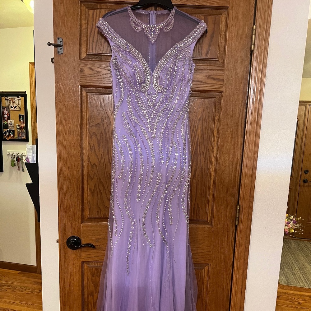 Hand Breaded Lavender Prom Evening Gown